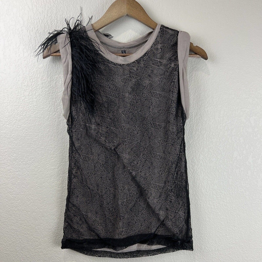 Robert Rodriguez Shirt Women Extra Small Sleeveless Lace Feathers Black